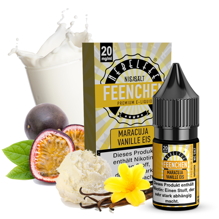 Nebelfee Maracuja Vanilleeis Feenchen Nicsalt Liquid 10 ml 20 mg mit Banderole