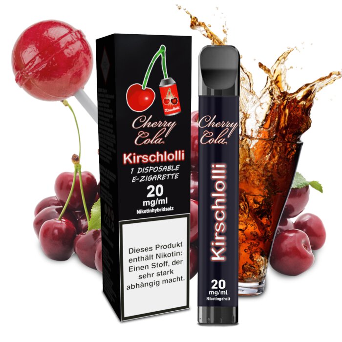 Kirschlolli Einweg E-Zigarette Cherry Cola 2 ml mit Kindersicherung 20 mg