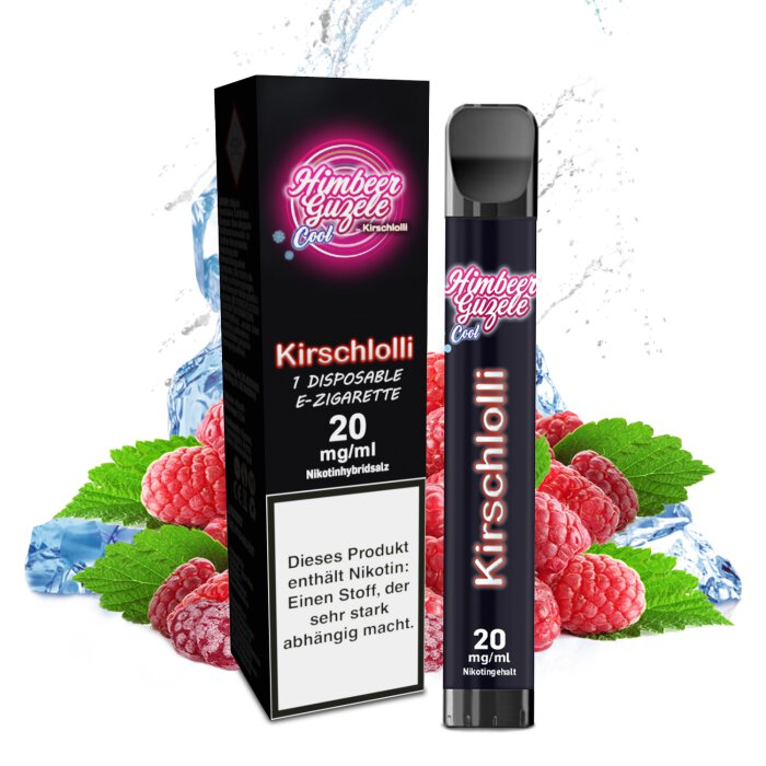 Kirschlolli Einweg E-Zigarette Himbeer Guzele Cool 2 ml mit Kindersicherung 20 mg