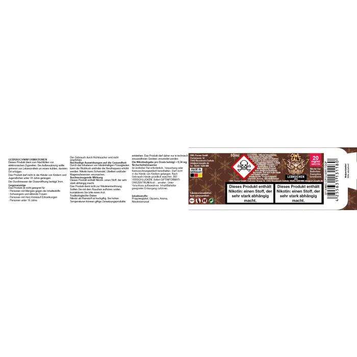 OWL SALT Nikotinsalzliquid Lebkuchen 10 ml 20mg