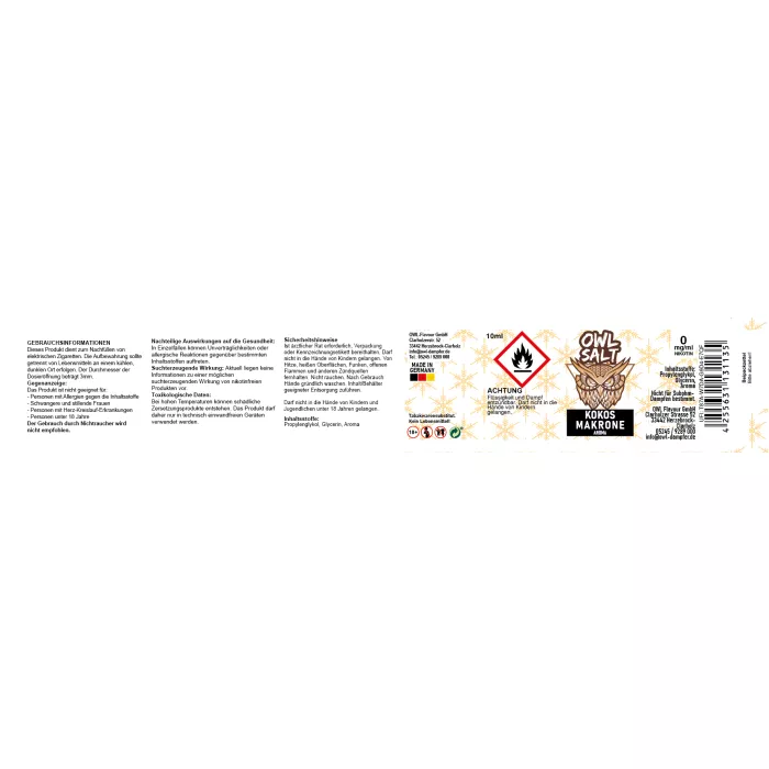 OWL SALT Liquid Kokosmakrone 10 ml 0 mg